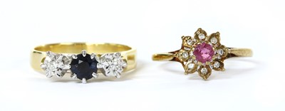 Lot 360 - An 18ct gold sapphire and diamond three stone ring