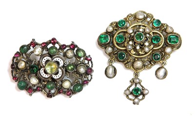 Lot 136 - An Austro-Hungarian silver gilt gemstone and enamel brooch, c.1900