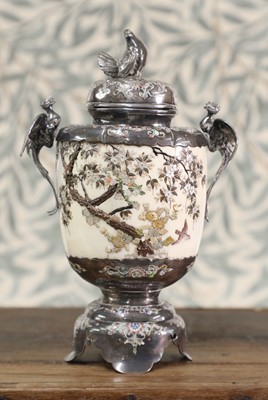 Lot 434 - A Shibayama ivory and silver vase and cover