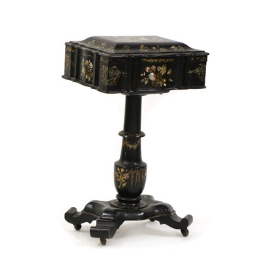 Lot 474 - A Victorian black-lacquered and mother of pearl inlaid work table