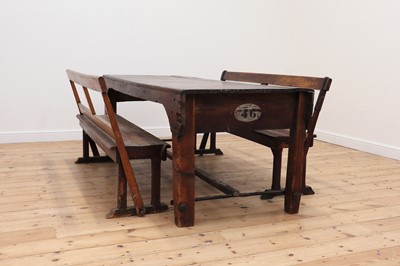 Lot 608 - A mahogany and pitch pine workbench table