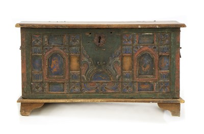 Lot 475 - A small carved and polychrome-painted chest