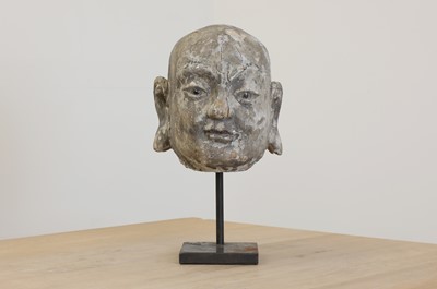 Lot 748 - A carved and painted wooden bust of Luohan