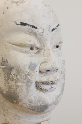 Lot 198 - A large Ming-style stucco and polychrome-decorated head of Luohan