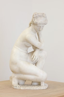 Lot 687 - After the antique, an alabaster sculpture of the crouching Venus