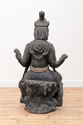 Lot 750 - A large carved wooden figure of Guanyin