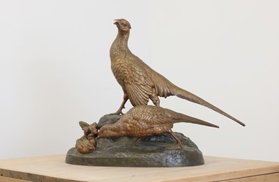 Lot 781 - A large patinated and gilt-bronze group of pheasants