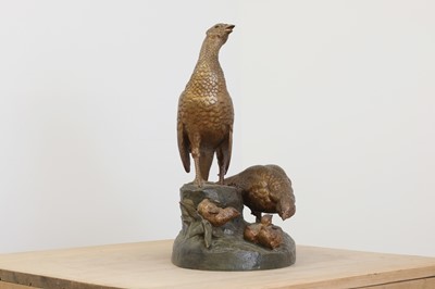 Lot 781 - A large patinated and gilt-bronze group of pheasants