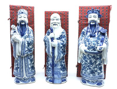 Lot 153 - A collection of three Chinese blue and white house gods