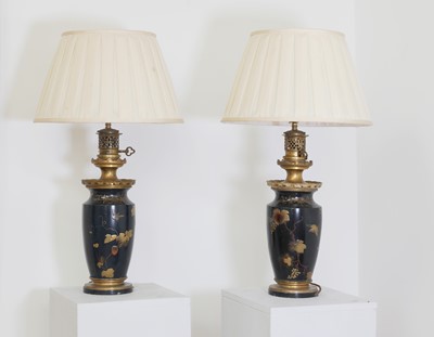Lot 39 - A pair of Orientalist patinated and gilt metal moderator lamps