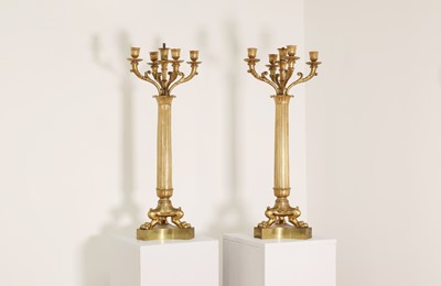Lot 97 - A pair of Louis Phillipe gilt-bronze five-light candelabra