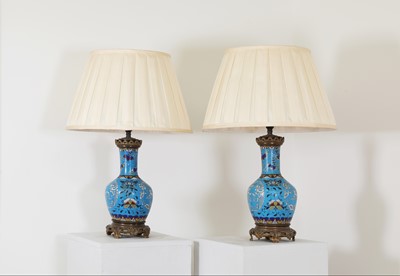 Lot 45 - A pair of Chinese cloisonné vase table lamps