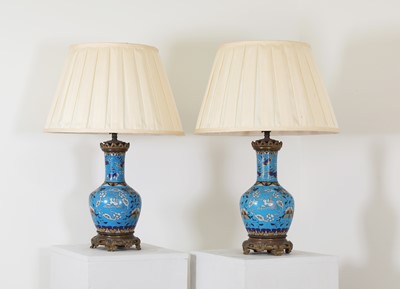 Lot 45 - A pair of Chinese cloisonné vase table lamps
