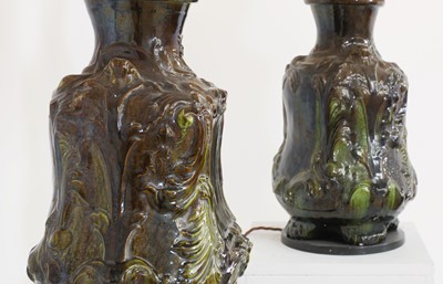 Lot 144 - A pair of green-glazed faience apothecary vases