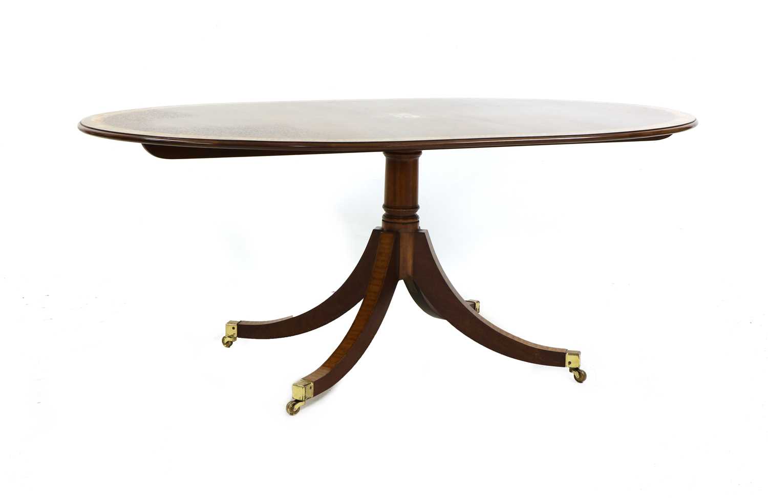 Lot 354 - A Regency style mahogany and satinwood crossbanded dining table