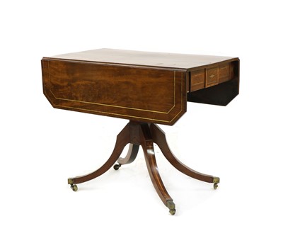 Lot 423 - A Regency mahogany and line inlaid pedestal Pembroke table
