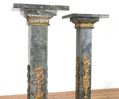 Lot 116 - A pair of green veined marble pedestals