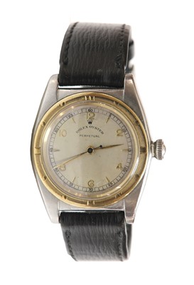 Lot 561 - A gentlemen's bi-colour Rolex 'Oyster Perpetual' bubble back automatic strap watch, c.1945