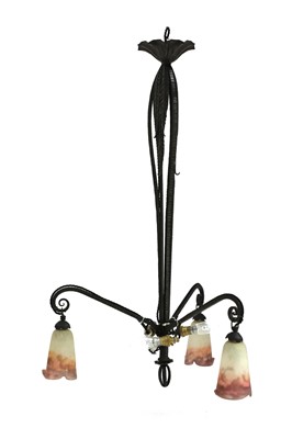 Lot 111A - A Muller Frères glass and wrought iron hanging light
