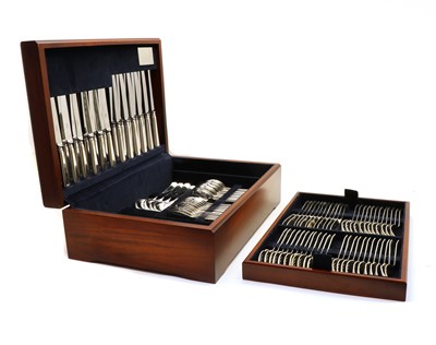 Lot 19 - A mahogany canteen of silver cutlery for twelve