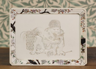 Lot 433 - A Shibayama-style inlaid ivory tray