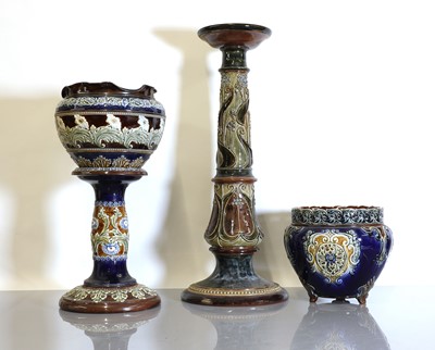 Lot 12 - Two Doulton Lambeth stoneware jardinières and stands