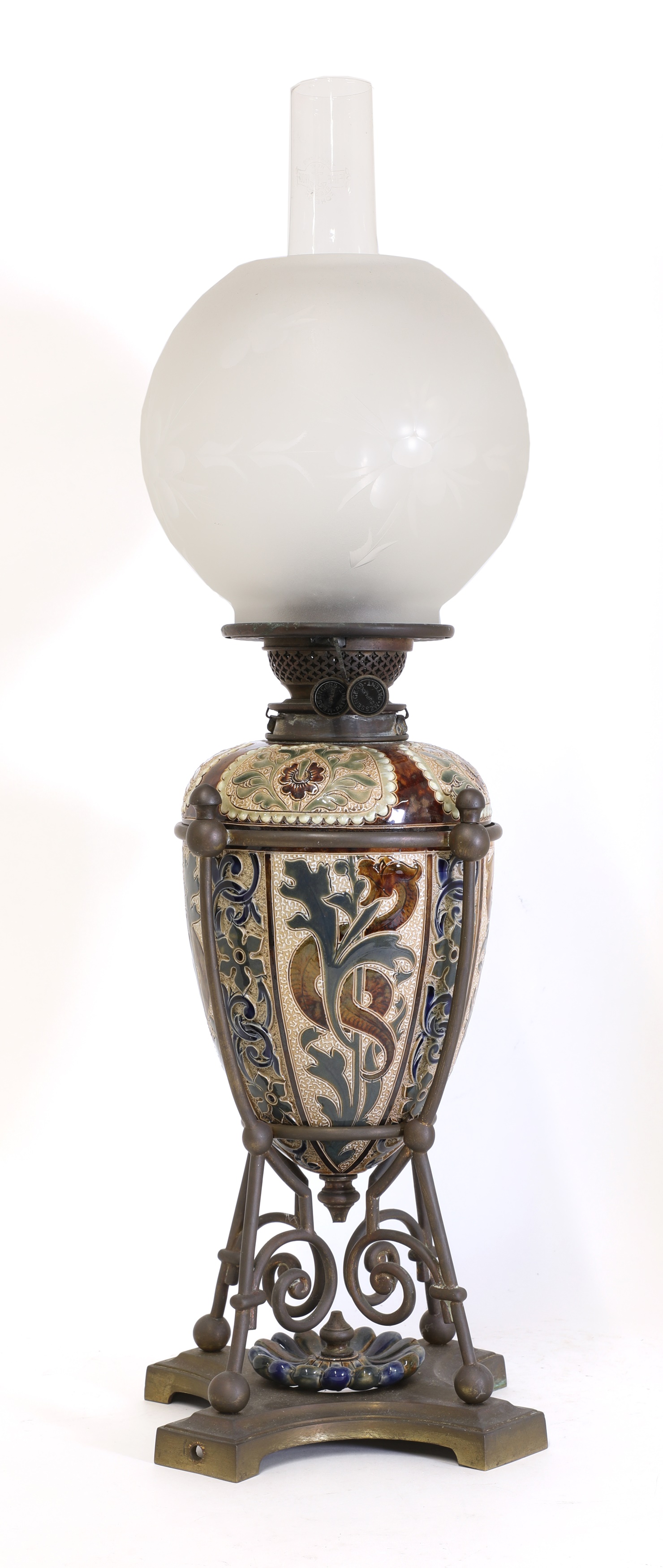 Lot 53 - A Doulton Lambeth stoneware oil lamp,