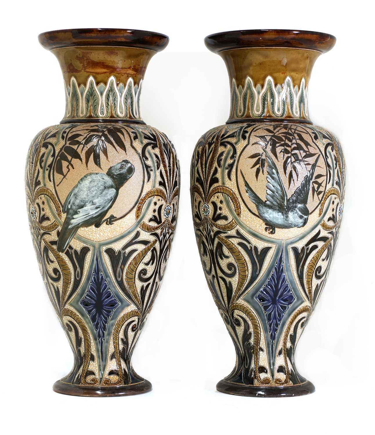 Lot 36 - A pair of Doulton Lambeth stoneware vases