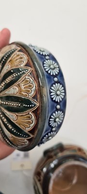 Lot 20 - A pair of Doulton Lambeth tobacco jars, lids and covers