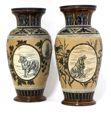 Lot 8 - A pair of Doulton Lambeth vases
