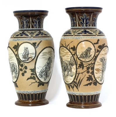 Lot 8 - A pair of Doulton Lambeth vases