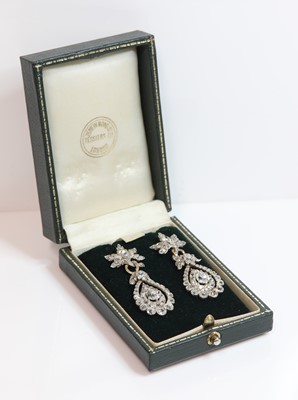 Lot 46 - A pair of Victorian diamond set leaf and pear cut diamond drop earrings, c.1870