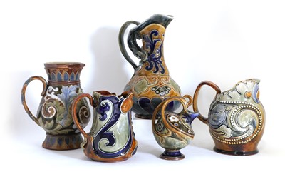 Lot 85 - Five Doulton Lambeth stoneware jugs