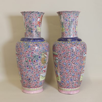 Lot 94 - A pair of Chinese export Canton painted enamel vases