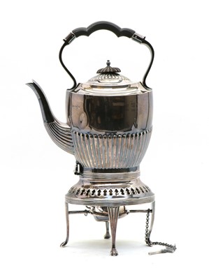 Lot 13 - A silver spirit kettle and stand