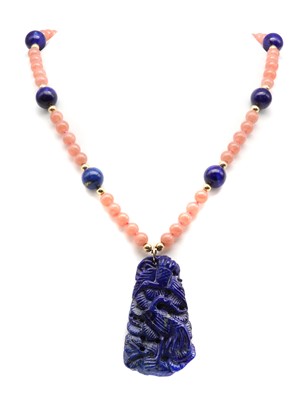 Lot 187 - A gold lapis lazuli and rhodochrosite bead necklace