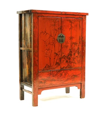 Lot 506 - A Chinese red lacquered marriage cabinet