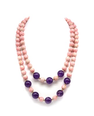 Lot 138 - A two row amethyst and rhodochrosite bead necklace