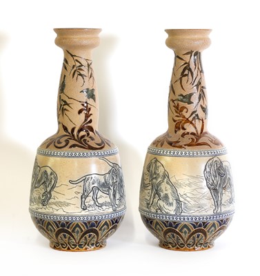 Lot 32 - A pair of Doulton Lambeth stoneware vases