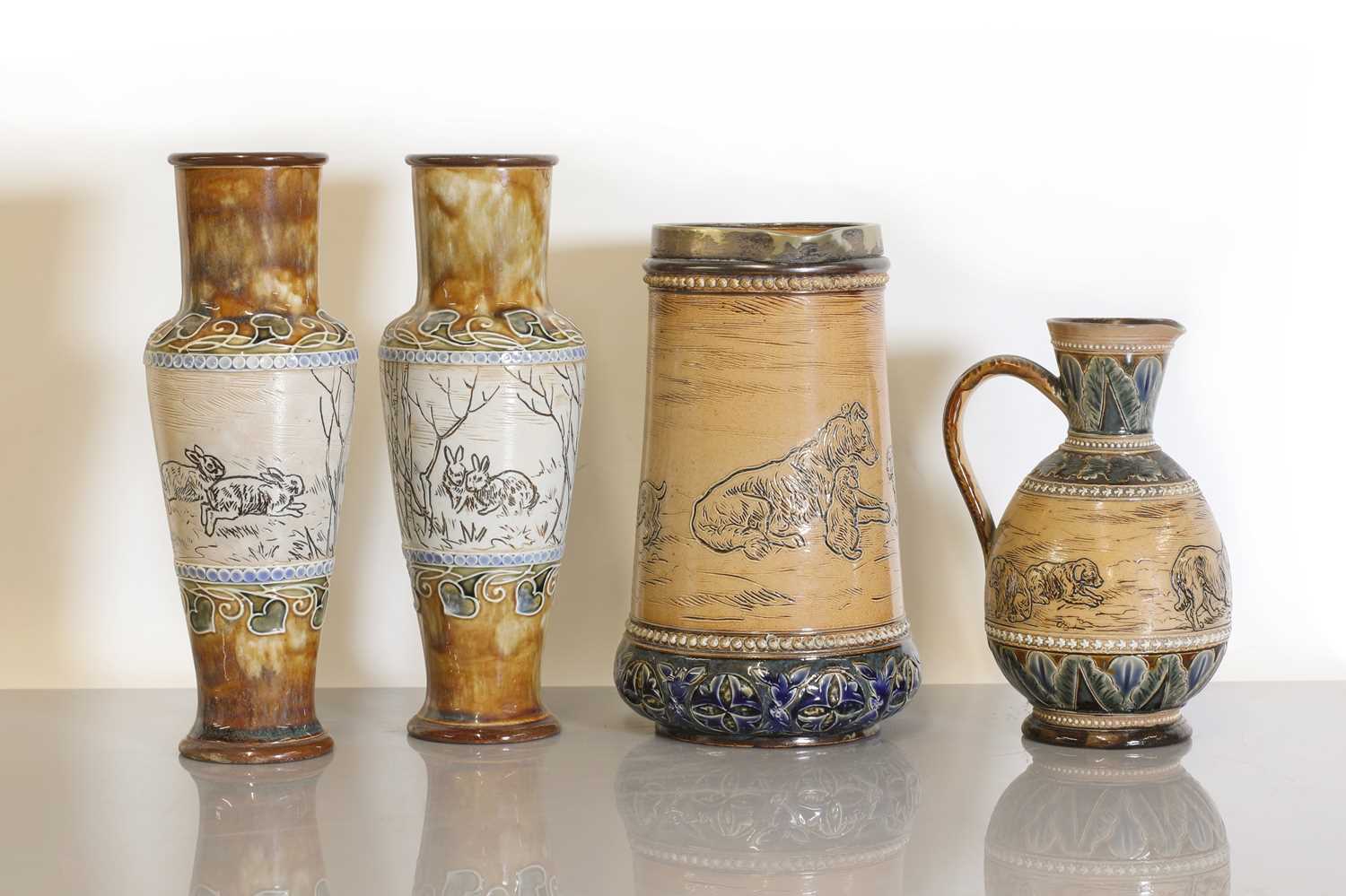 Lot 36 - A pair of Royal Doulton stoneware vases
