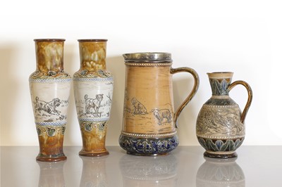 Lot 36 - A pair of Royal Doulton stoneware vases