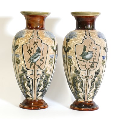 Lot 40 - A pair of Doulton Lambeth stoneware vases