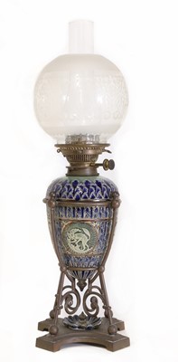 Lot 90 - A Doulton Lambeth stoneware oil lamp