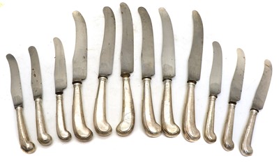 Lot 42 - A set of six silver handled table knives