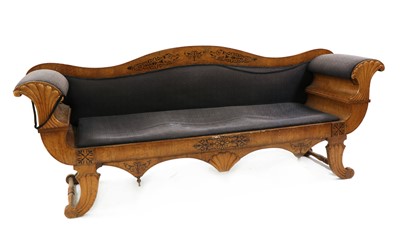 Lot 399 - A Biedermeier burr maple and rosewood inlaid settee