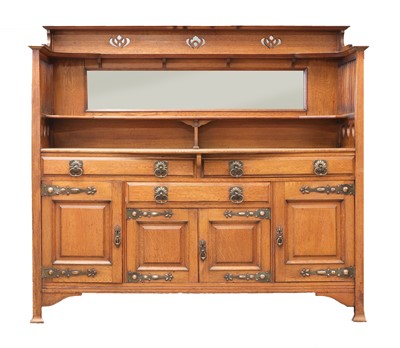 Lot 318 - An Arts and Crafts oak mirror-backed sideboard