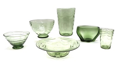 Lot 103 - Six Whitefriars sea green vases and bowls