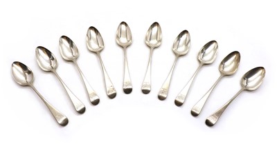 Lot 9 - A set of ten George III Old English pattern silver dessert spoons