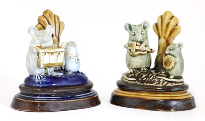 Lot 63 - Two Doulton stoneware 'Mouse Musician'  menu holders