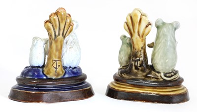 Lot 63 - Two Doulton stoneware 'Mouse Musician'  menu holders